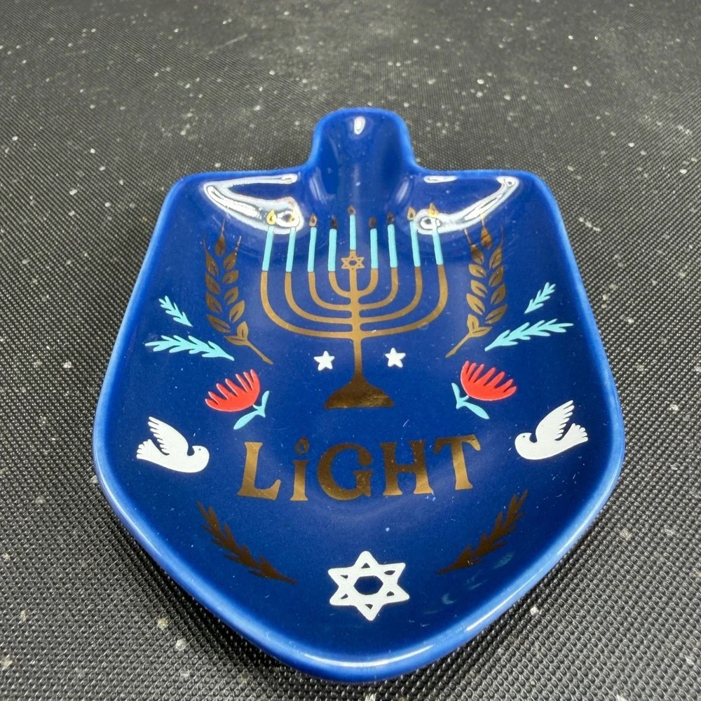 Danica Jubilee Hanukkah Trinket Dish Menorah Light Ceramic Spoon Rest Blue